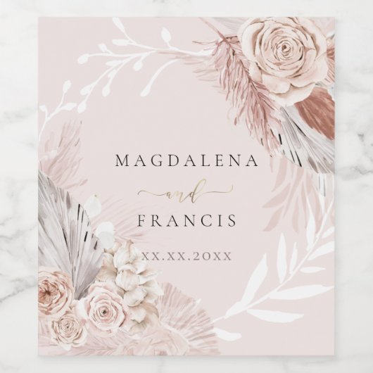 Kranz von boho-Blume Weinetikett (Einzelnes Label)