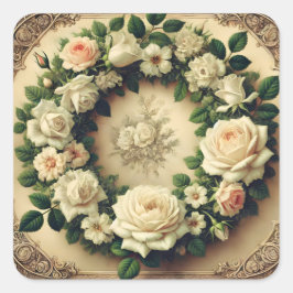 Kranz von Rose Quadratischer Aufkleber