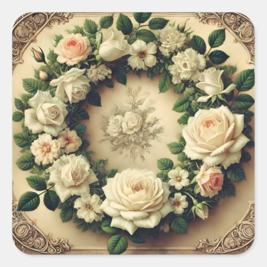 Kranz von Rose Quadratischer Aufkleber (Vorderseite)