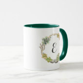 Kranz von Succulents, von Zweigen und Monogramm Tasse (VorderseiteRechts)