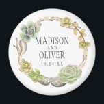 Kranz von Sukkulenten, Twigs und Steinen | Hochzei Magnet<br><div class="desc">Dieser Aquarellkranz mit Sukkulenten,  Zweigen und Steinen. | © und ® Bigstock® - Alle Rechte vorbehalten.</div>