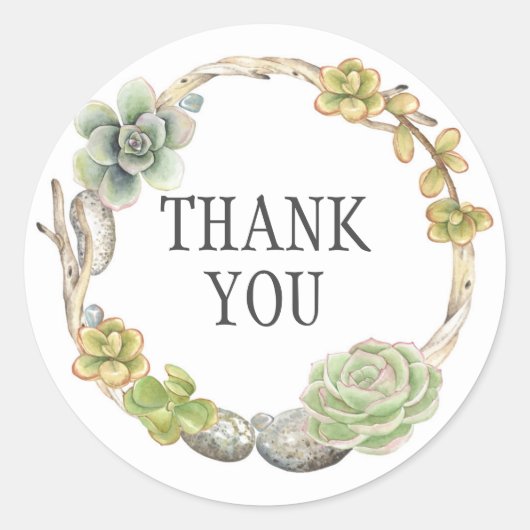 Kranz von Sukkulenten, Twigs und Steinen | Vielen  Runder Aufkleber (Vorderseite)