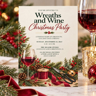 Kränze und Wein Weihnachtsbastelparty Einladung