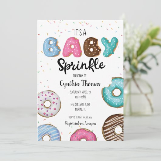 Krapfen-Baby besprühen Einladung (Stehend Vorderseite)