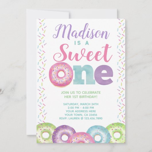 Krapfen, Bonbon einer, 1. Geburtstag Einladung (Vorderseite)