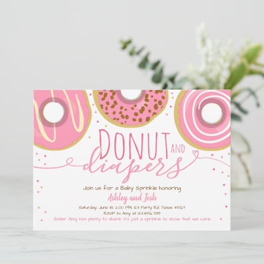 Krapfen und Windeln besprühen Einladung (Stehend Vorderseite)