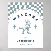 Krass Boys Dinosaurier Blue Geburtstag Willkommen Poster (Vorne)