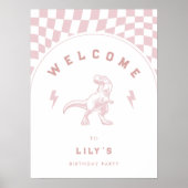 Krass Girls Dinosaur Pink Geburtstag Willkommen Poster (Vorne)