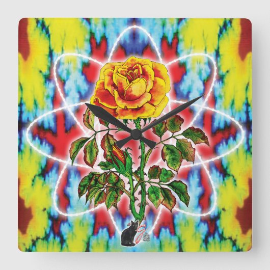 Krasse Krasse Rose Wall Clock Quadratische Wanduhr (Vorderseite)