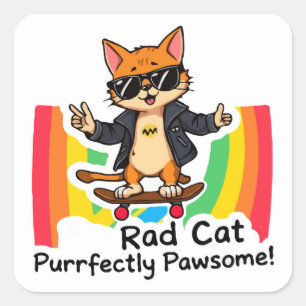 Krasses Cat Skateboarding Quadratischer Aufkleber