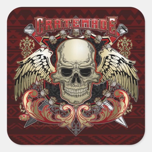 Kratemade Schädel mit Flügelaufkleber Quadratischer Aufkleber (Vorderseite)