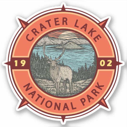 Krater Lake Nationalpark Elk Retro Kompass Emblem Aufkleber (Vorderseite)