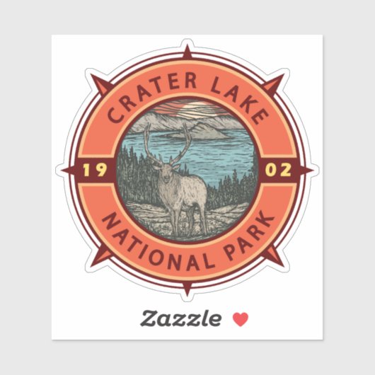 Krater Lake Nationalpark Elk Retro Kompass Emblem Aufkleber (Blatt)