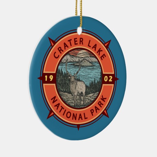 Krater Lake Nationalpark Elk Retro Kompass Emblem Keramik Ornament (Rechts)