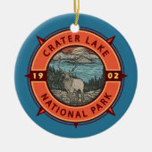 Krater Lake Nationalpark Elk Retro Kompass Emblem Keramik Ornament (Vorne)
