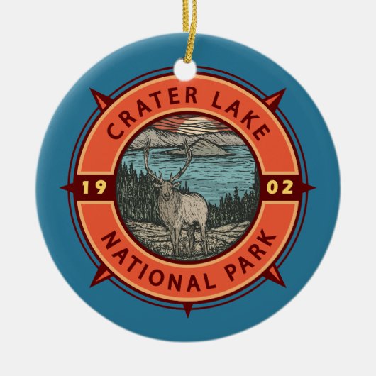 Krater Lake Nationalpark Elk Retro Kompass Emblem Keramik Ornament (Vorne)