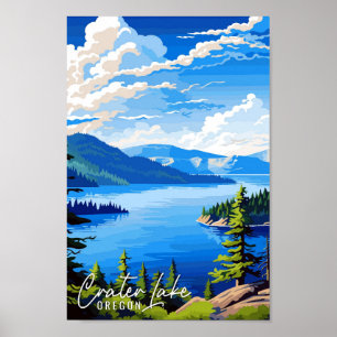 Krater Lake Oregon USA Vintage Reise Illustration Poster