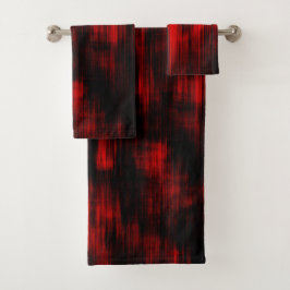 Kratzer-Flecken in hellrot und schwarz Badhandtuch Set