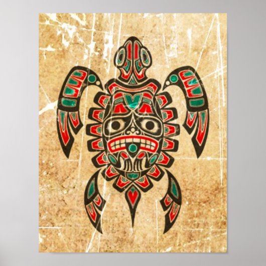 Kratzer und abgetragener Haida Spirit Sea Turtle Poster (Vorne)