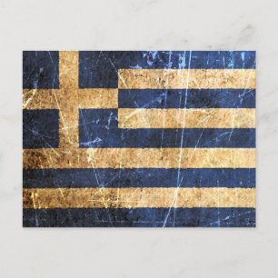 Kratzige und abgenutzte Vintage-Griechische Flagge Postkarte