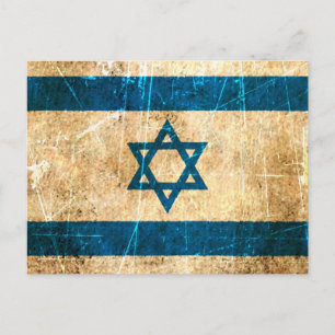 Kratzige und abgenutzte Vintage-Israel-Flagge Postkarte