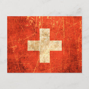 Kratzige und abgenutzte Vintage-Schweizer Flagge Postkarte