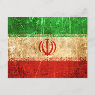 Kratzte und abgenutzte Vintage iranische Flagge Postkarte