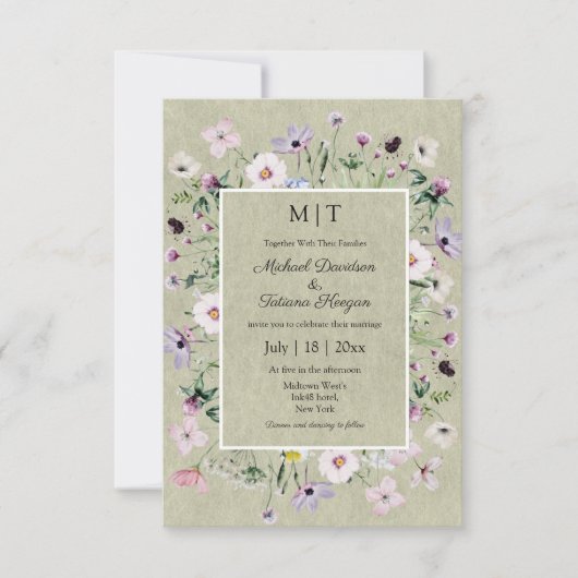 Krause Wildblumen Garnelenhochzeit Einladung (Vorderseite)