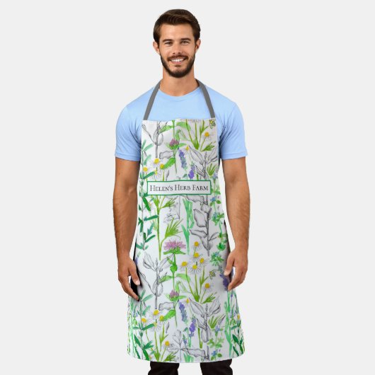 Kraut-Pflanze Botanische Wasserfarbe Rosemary Thym Schürze (Getragen)