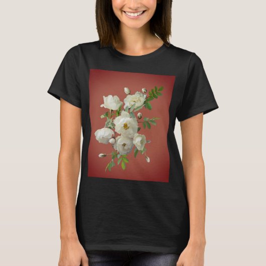 Kraut von weißen Rosen auf dunkelrotem Hintergrund T-Shirt (Vorderseite)