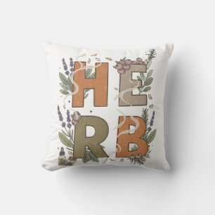 Kräuter Botanische Vintage-Typografie-Kunst Kissen