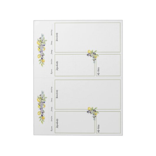 Kräuter Lemons Mini Binder No Lines Rezept Seiten Notizblock (Rotiert)