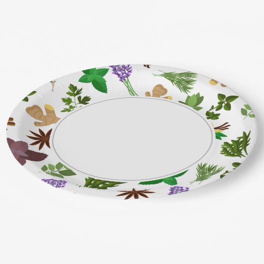 Kräuter Pappteller (Schrägansicht)