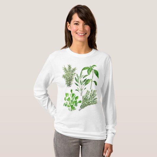 Kräuter Rosemary Sage Thyme Mint Parsley Wassercol T-Shirt (Vorne ganz)