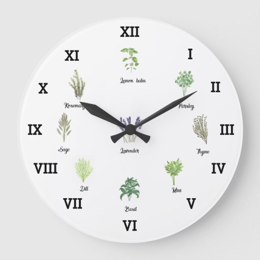 Kräuter Wasserfarbe Küche Garten Grüne Gewürze Thy Große Wanduhr (Vorderseite)