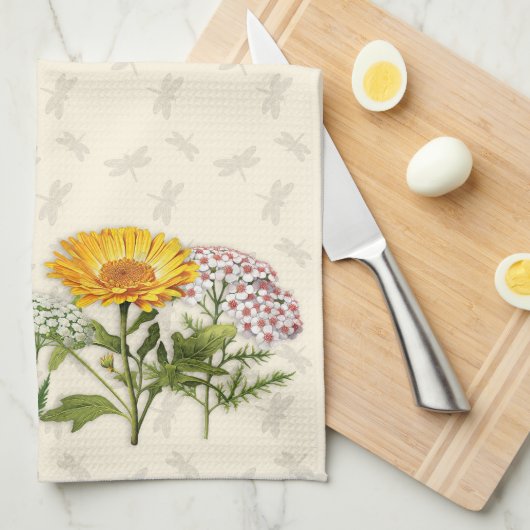 Kräutergrenzen und Libellen Geschirrtuch (Viertel Falte)