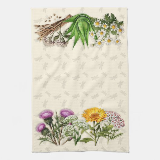 Kräutergrenzen und Libellen Geschirrtuch (Vertikal)