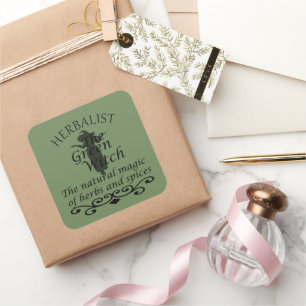 Kräutergrüne Hexenzauberei, Naturmedizin Quadratischer Aufkleber