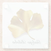 Kräuterleben: Goldenes Ginkgo-Biloba-Blatt anpassb Glasuntersetzer (Rückseite)