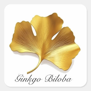 Kräuterleben: Goldenes Ginkgo-Biloba-Blatt anpassb Quadratischer Aufkleber