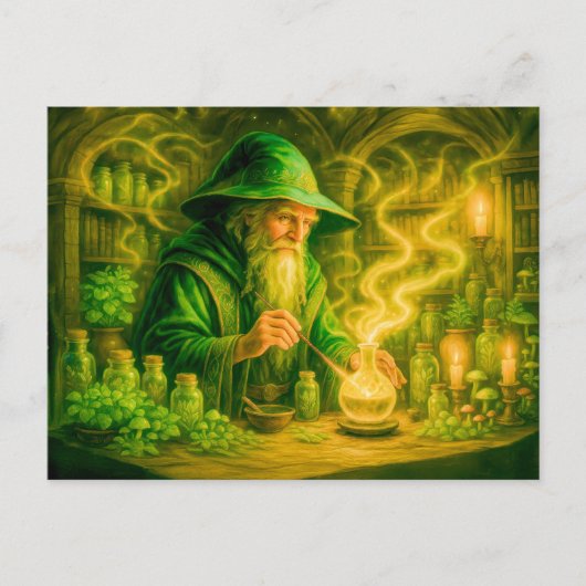 Kräutermagier in mystischer Ölmalerei Feiertagspostkarte (Vorderseite)