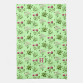 Kräutern in Bienen Rosa Grüne Monogramm Geschirrtuch (Vertikal)