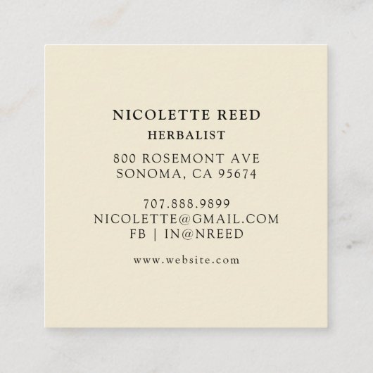 Kräuterpflanze Illustriert Mortar Pestle Reben Quadratische Visitenkarte (Rückseite)