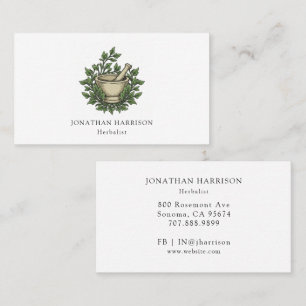 Kräuterpflanze Illustriert Mortar Pestle Visitenkarte