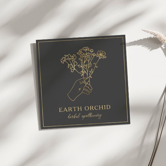 Kräuterpflanzen + Apotheke der Blüte Gold Square B Quadratische Visitenkarte