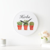 Kräuterpflanzen Thyme Rosemary Oregano Pflanze Pot Große Wanduhr (Zuhause)