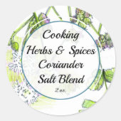 Kräuterrecipe Custom Label Koriander Salz Blende Runder Aufkleber (Vorderseite)