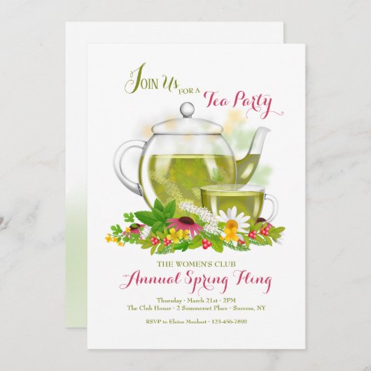 Kräutertee-Party Einladung (Vorne/Hinten)