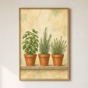 Kräutertopf-Trio-Aquarell-Cottagecore-Kunstposter Poster