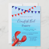 Krautfisch Party Roter Hummer Blauer Strand Einladung (Vorderseite)